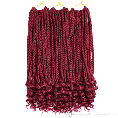 Crochet Hair Box Braids Curly Ends 14 18 24 Inch Ombre Synthetic Hair for Braid 22 Strands Braiding Hair Extensions